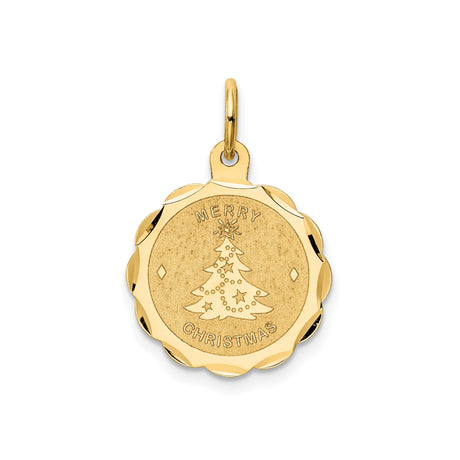 14k Yellow Gold Christmas Tree Pendant with Merry Christmas Engraving and Star Design