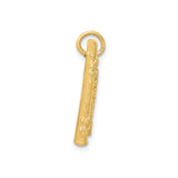 14k Yellow Gold Flute Charm Pendant, Musical Instrument Jewelry for Women or Unisex Wear
