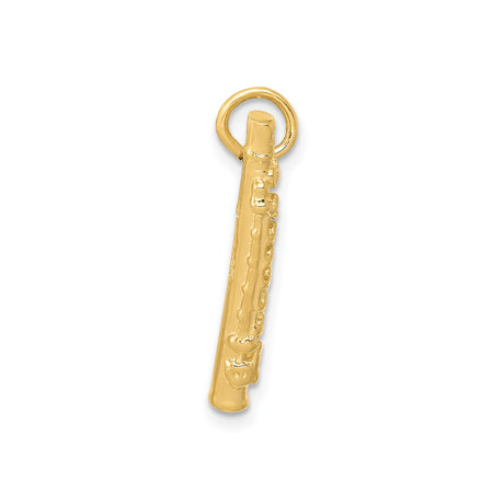 14k Yellow Gold Flute Charm Pendant, Musical Instrument Jewelry for Women or Unisex Wear