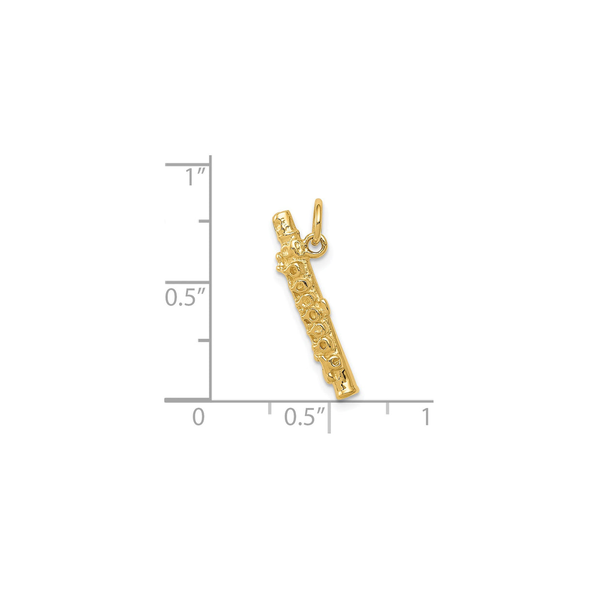 14k Yellow Gold Flute Charm Pendant, Musical Instrument Jewelry for Women or Unisex Wear
