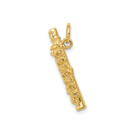 14k Yellow Gold Flute Charm Pendant, Musical Instrument Jewelry for Women or Unisex Wear