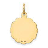 Graduation Day Words and Cap on Round Disc Charm Pendant in Real 14k Yellow Gold