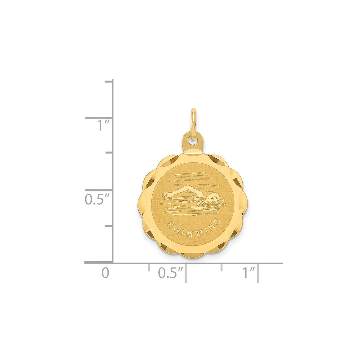 14k Yellow Gold Swimming Medal Pendant with Swimmer in Motion, Athletic Sports Charm