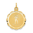 14k Yellow Gold Baseball Pendant with Batter Silhouette and BASEBALL Engraving Charm