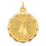Wedding Bells With Bow Charm Pendant in Real 14k Yellow Gold