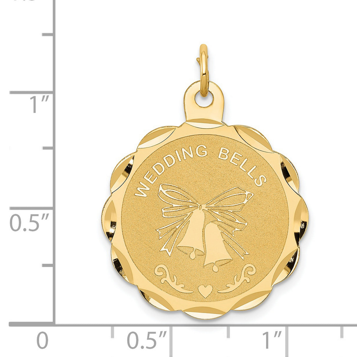 14k Yellow Gold Pendant with Wedding Bells and Bow, Romantic Bridal Charm