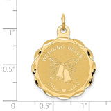 14k Yellow Gold Pendant with Wedding Bells and Bow, Romantic Bridal Charm