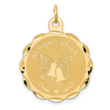 14k Yellow Gold Pendant with Wedding Bells and Bow, Romantic Bridal Charm