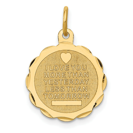 14k Yellow Gold Pendant with Love Message and Heart Symbol, Romantic Keepsake for Women