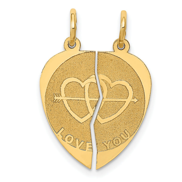 Break Apart I Love You Charm Pendant in Real 14k Yellow Gold