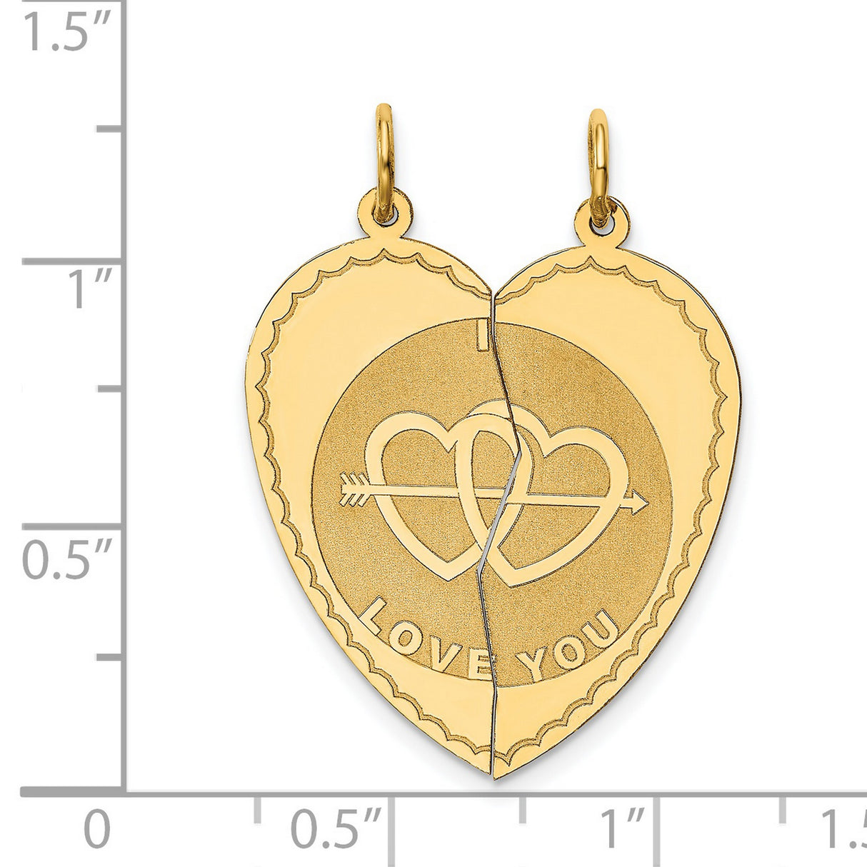 Break Apart I Love You Charm Pendant in Real 14k Yellow Gold