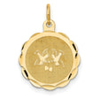 14k Yellow Gold Pendant with Two Doves and Hearts, Scalloped Edge Disc