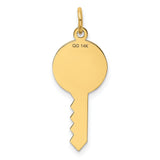 14k Yellow Gold Key Pendant with Two Hearts and Arrow, Romantic Love Charm