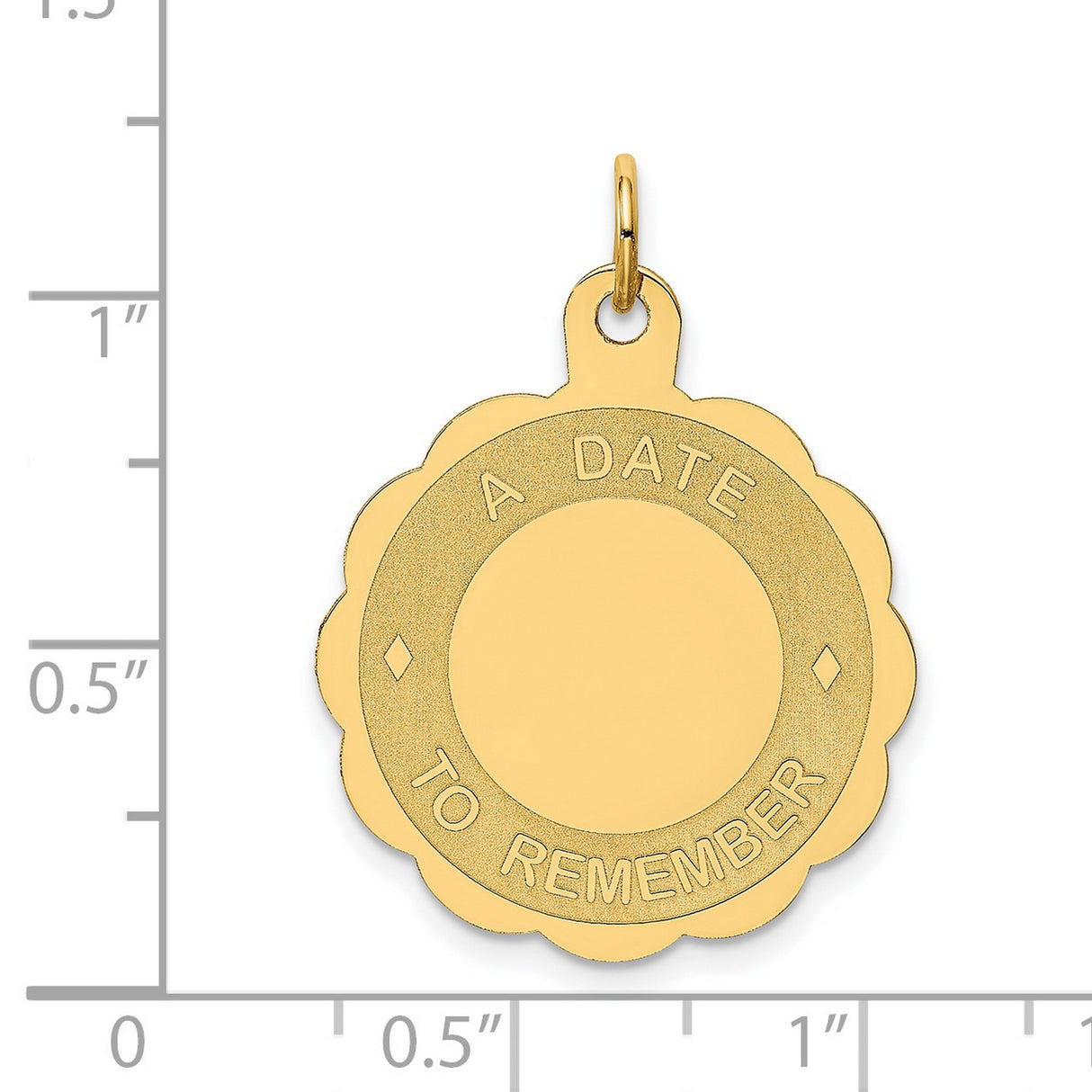 14k Yellow Gold Pendant with Scalloped Edges, Custom Engravable Date Design for Women or Unisex