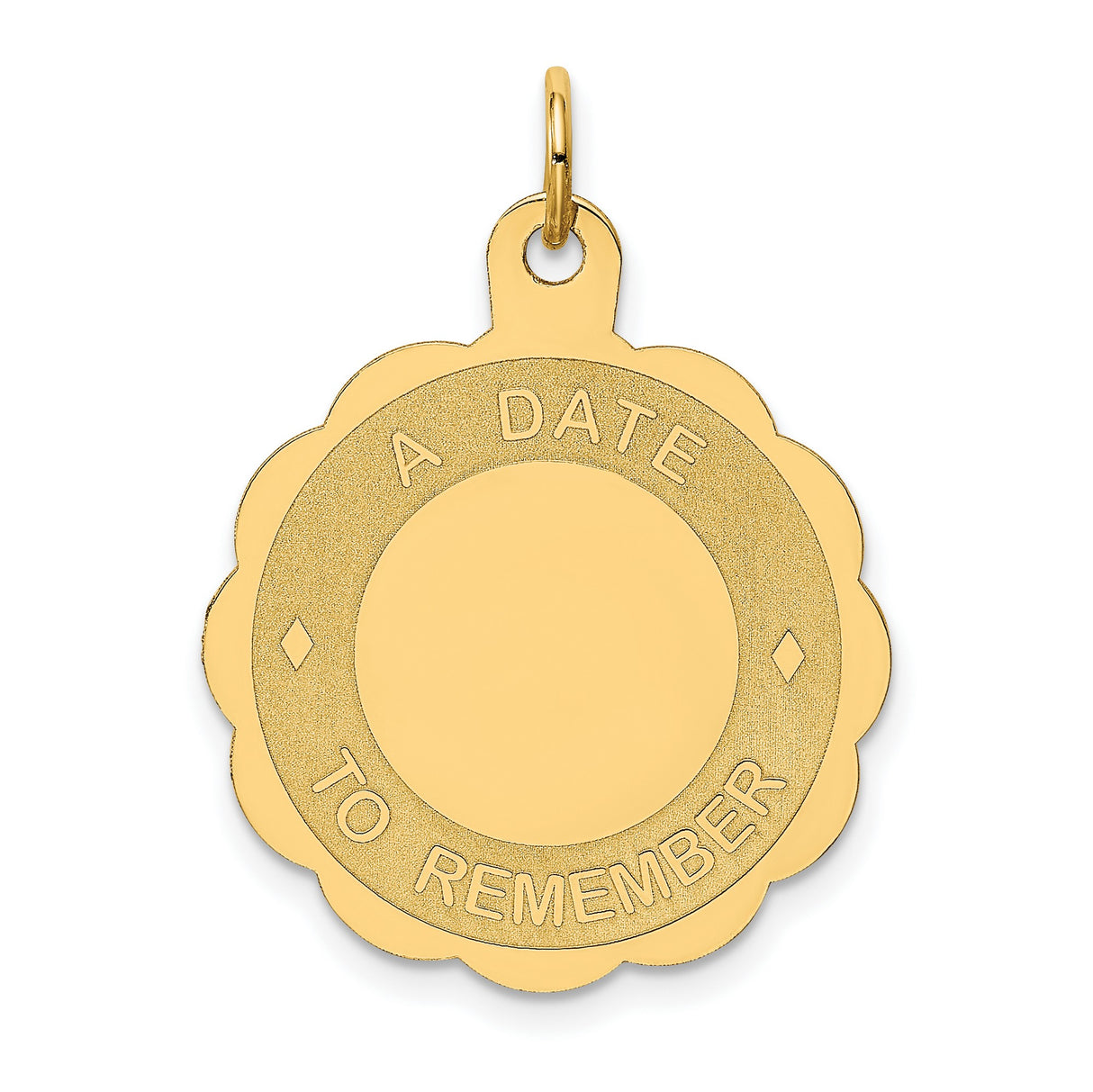 14k Yellow Gold Pendant with Scalloped Edges, Custom Engravable Date Design for Women or Unisex
