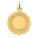 14k Yellow Gold Pendant with Scalloped Edges, Custom Engravable Date Design for Women or Unisex