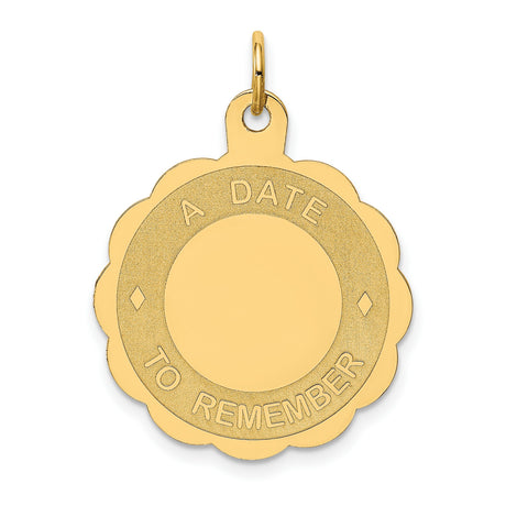 14k Yellow Gold Pendant with Scalloped Edges, Custom Engravable Date Design for Women or Unisex