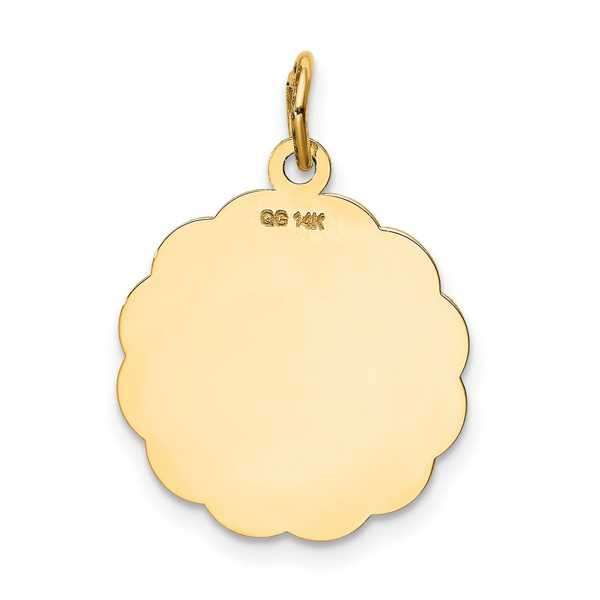 14k Yellow Gold Pendant, Scalloped Round Design with A Date to Remember Engraving