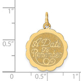 14k Yellow Gold Pendant, Scalloped Round Design with A Date to Remember Engraving