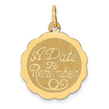 14k Yellow Gold Pendant, Scalloped Round Design with A Date to Remember Engraving