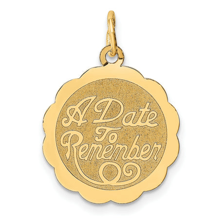 14k Yellow Gold Pendant, Scalloped Round Design with A Date to Remember Engraving