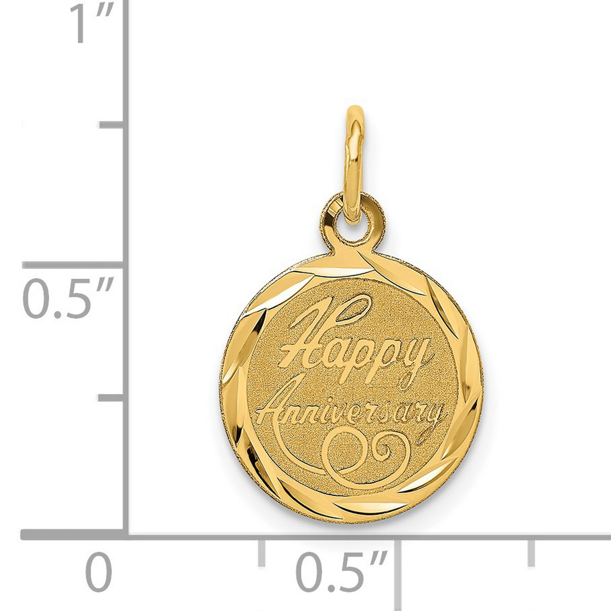 14k Yellow Gold Happy Anniversary Pendant Charm with Textured Center and Polished Border