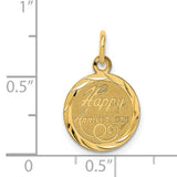 14k Yellow Gold Happy Anniversary Pendant Charm with Textured Center and Polished Border