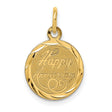 14k Yellow Gold Happy Anniversary Pendant Charm with Textured Center and Polished Border