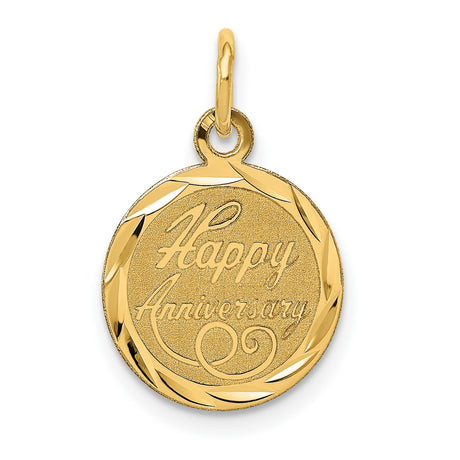 14k Yellow Gold Happy Anniversary Pendant Charm with Textured Center and Polished Border