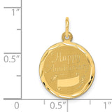 14k Yellow Gold Round Pendant with Floral Engraving and Happy Anniversary Message