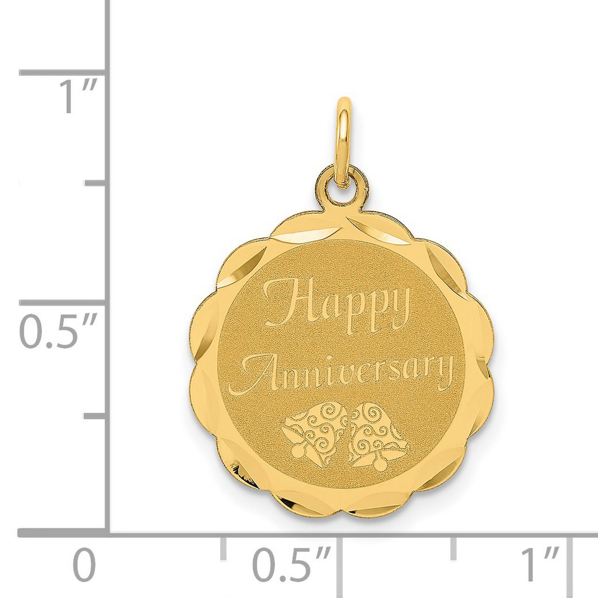 14k Yellow Gold Pendant with Happy Anniversary Engraving and Wedding Bells Design