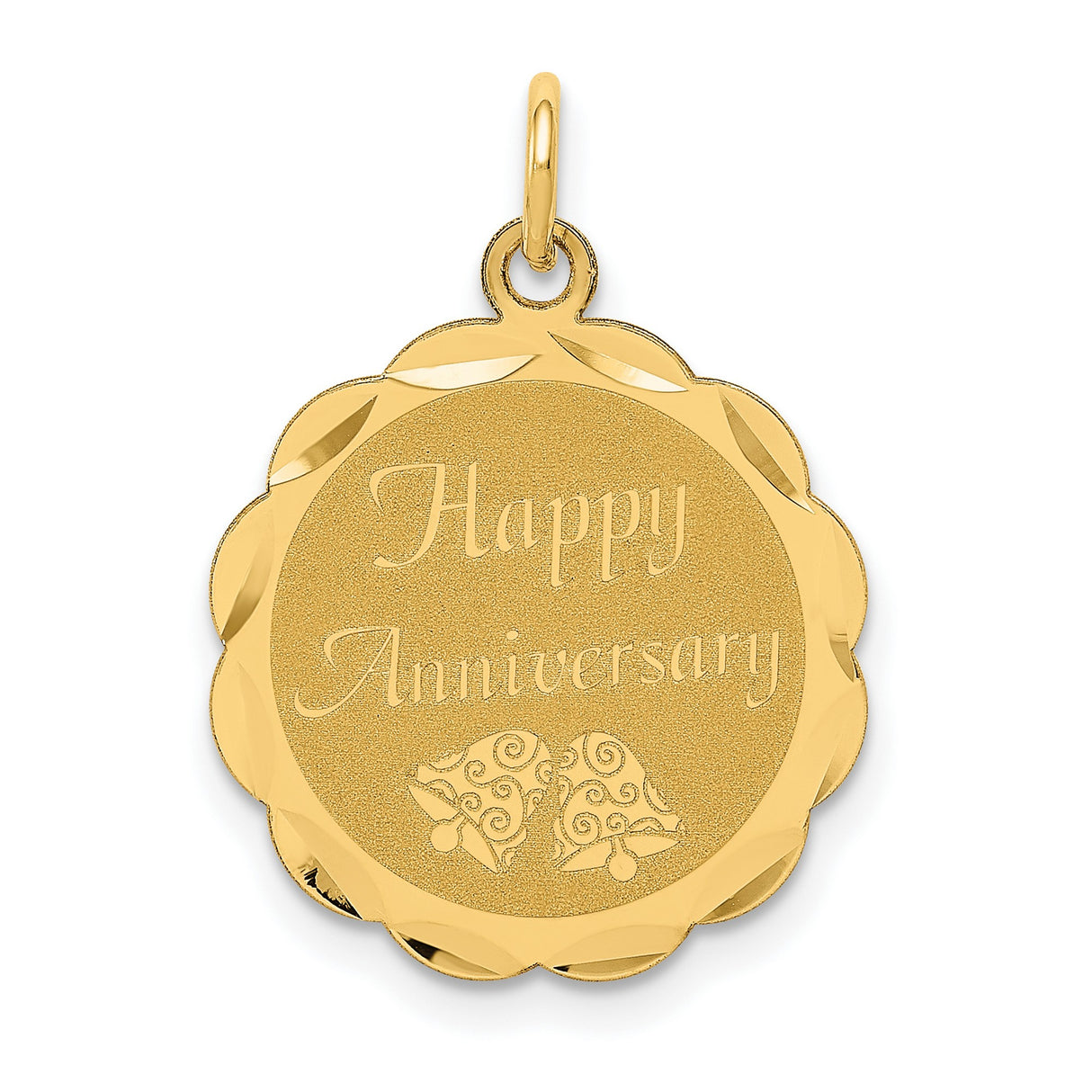 14k Yellow Gold Pendant with Happy Anniversary Engraving and Wedding Bells Design