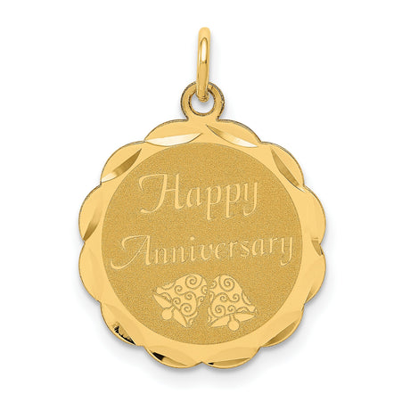 14k Yellow Gold Pendant with Happy Anniversary Engraving and Wedding Bells Design