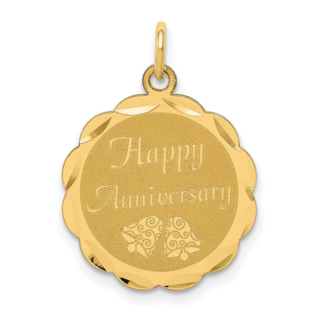14k Yellow Gold Pendant with Happy Anniversary Engraving and Wedding Bells Design