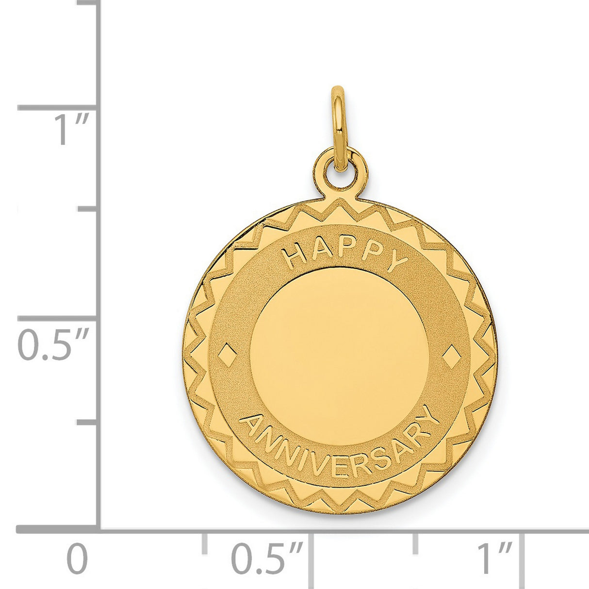 14k Yellow Gold Happy Anniversary Round Pendant with Geometric Accents, Romantic Charm