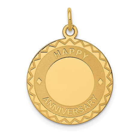 14k Yellow Gold Happy Anniversary Round Pendant with Geometric Accents, Romantic Charm