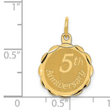 14k Yellow Gold Pendant with Scalloped Edge, 5th Anniversary Milestone Design