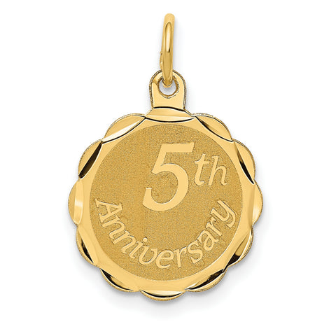 14k Yellow Gold Pendant with Scalloped Edge, 5th Anniversary Milestone Design