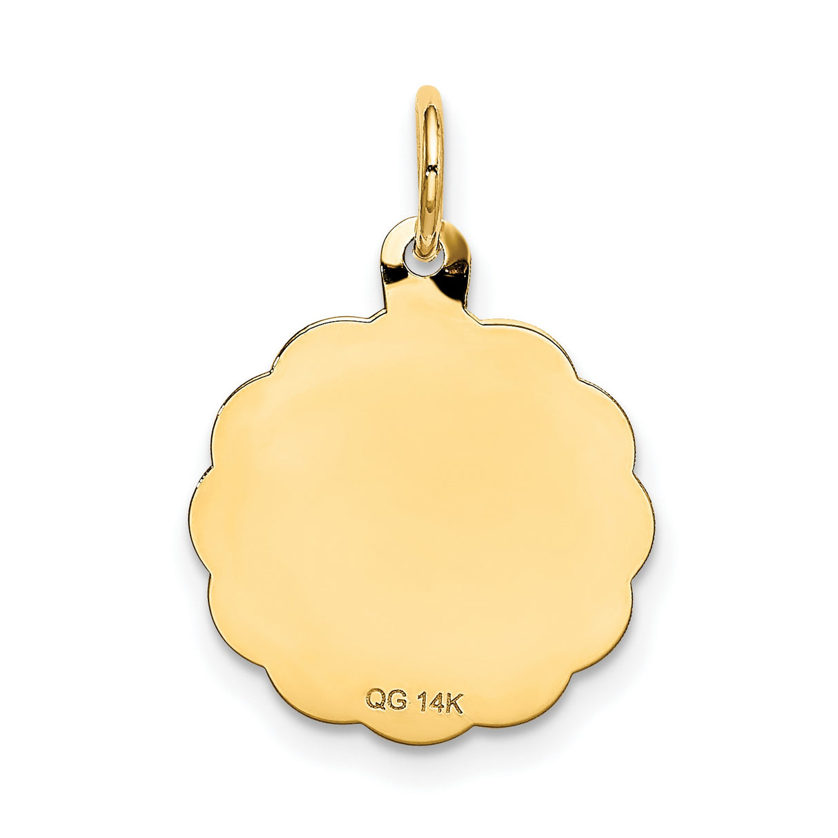 14k Yellow Gold Pendant with Scalloped Edge, 10th Anniversary Milestone Charm for Women