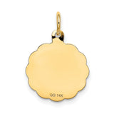 14k Yellow Gold Pendant with Scalloped Edge, 10th Anniversary Milestone Charm for Women