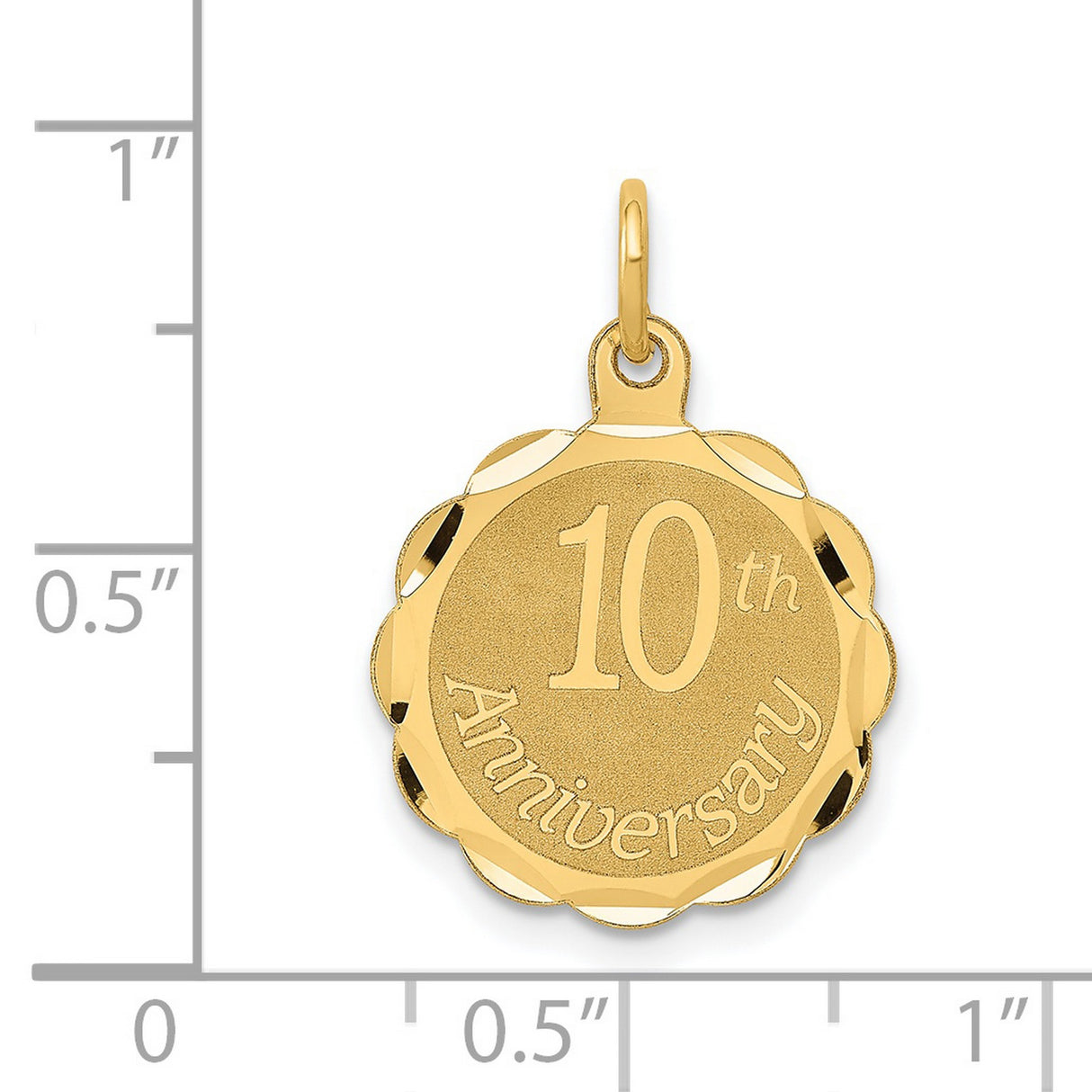 14k Yellow Gold Pendant with Scalloped Edge, 10th Anniversary Milestone Charm for Women