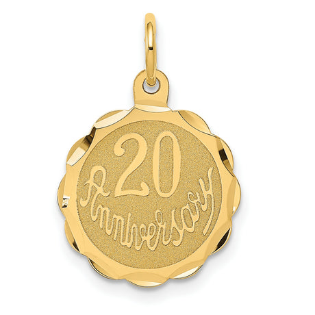 14k Yellow Gold 20th Anniversary Pendant with Milestone Charm, Polished and Textured Design