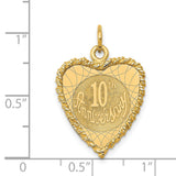 14k Yellow Gold Heart Pendant with 10th Anniversary Engraving, Love and Commitment Theme