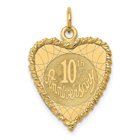 14k Yellow Gold Heart Pendant with 10th Anniversary Engraving, Love and Commitment Theme