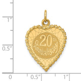 14k Yellow Gold Heart Pendant with 20th Anniversary Engraving and Decorative Border