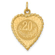 14k Yellow Gold Heart Pendant with 20th Anniversary Engraving and Decorative Border