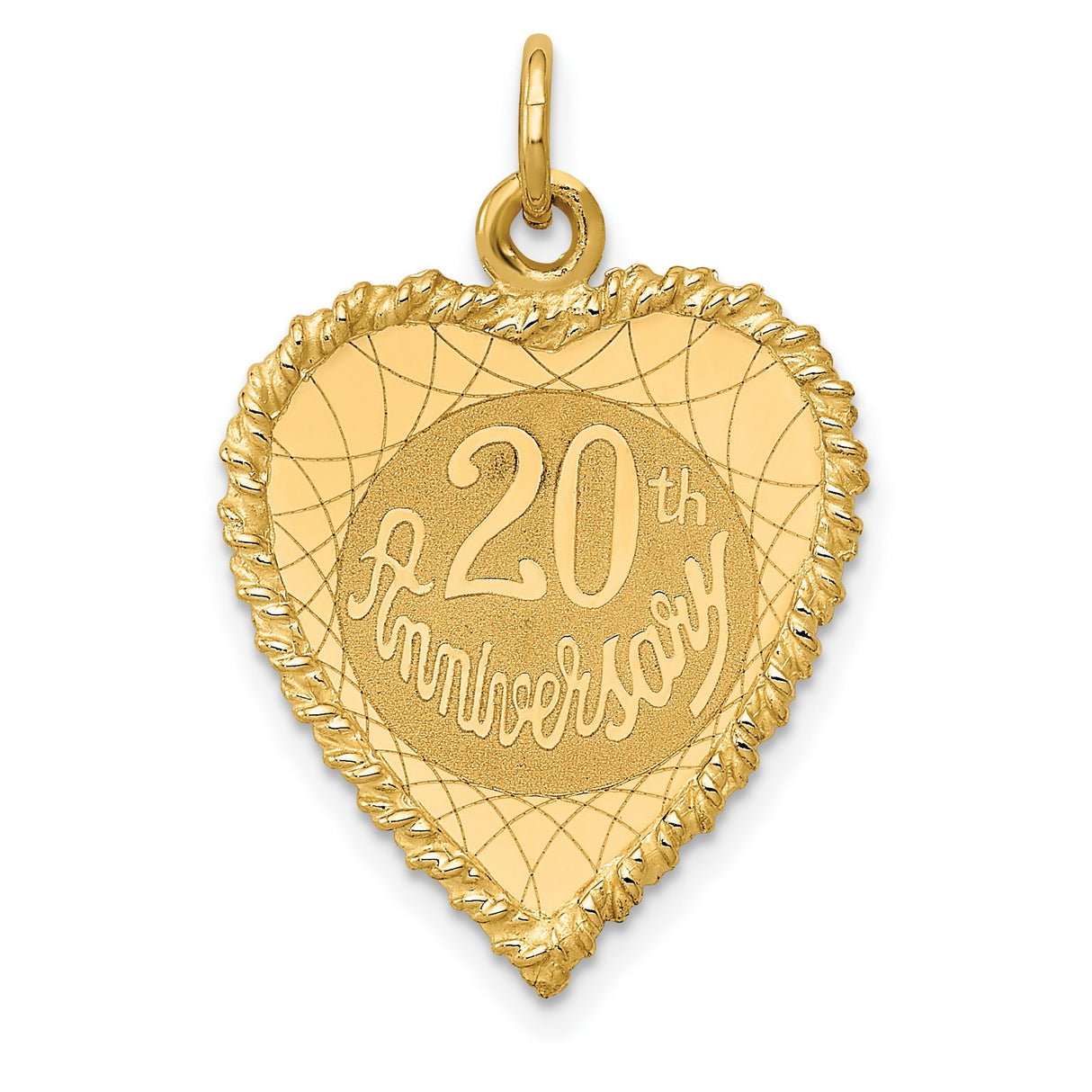 14k Yellow Gold Heart Pendant with 20th Anniversary Engraving and Decorative Border