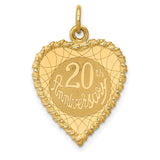 14k Yellow Gold Heart Pendant with 20th Anniversary Engraving and Decorative Border