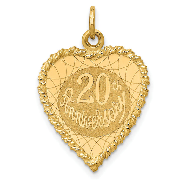 14k Yellow Gold Heart Pendant with 20th Anniversary Engraving and Decorative Border