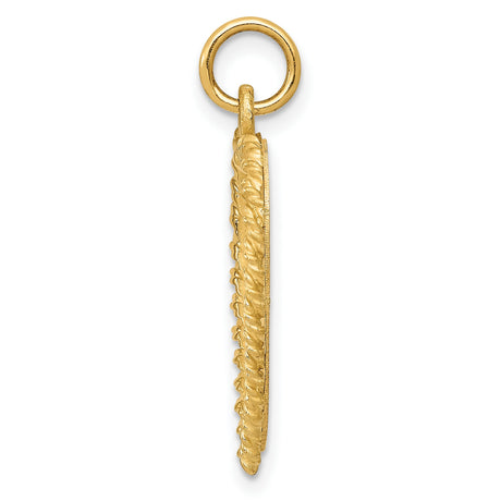 14k Yellow Gold Heart Pendant with 50th Anniversary Engraving and Textured Border